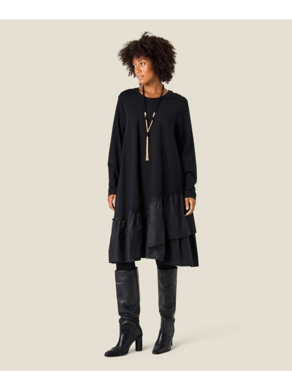 Masai Copenhagen Black Long-Sleeve Tiered Dress XL casual conservative